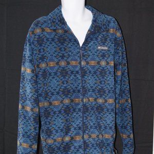 Men's Columbia Fleece Mountain Printed Jacket, Canyon Blue Blanket Print, Sz Lg